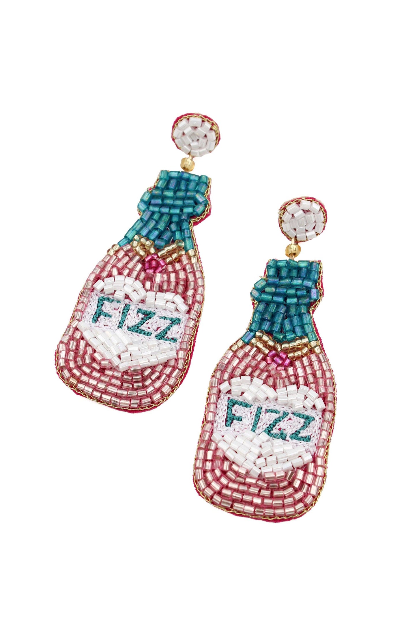 My Doris Fizz Pink Bottle Beaded Earrings