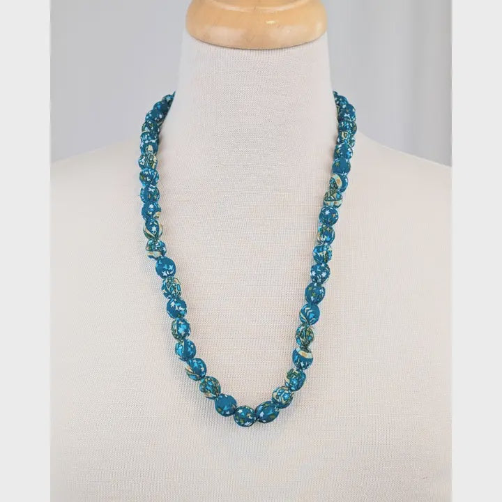 Turquoise Indian Fabric Handmade Beaded Necklace - Precious Sparkle