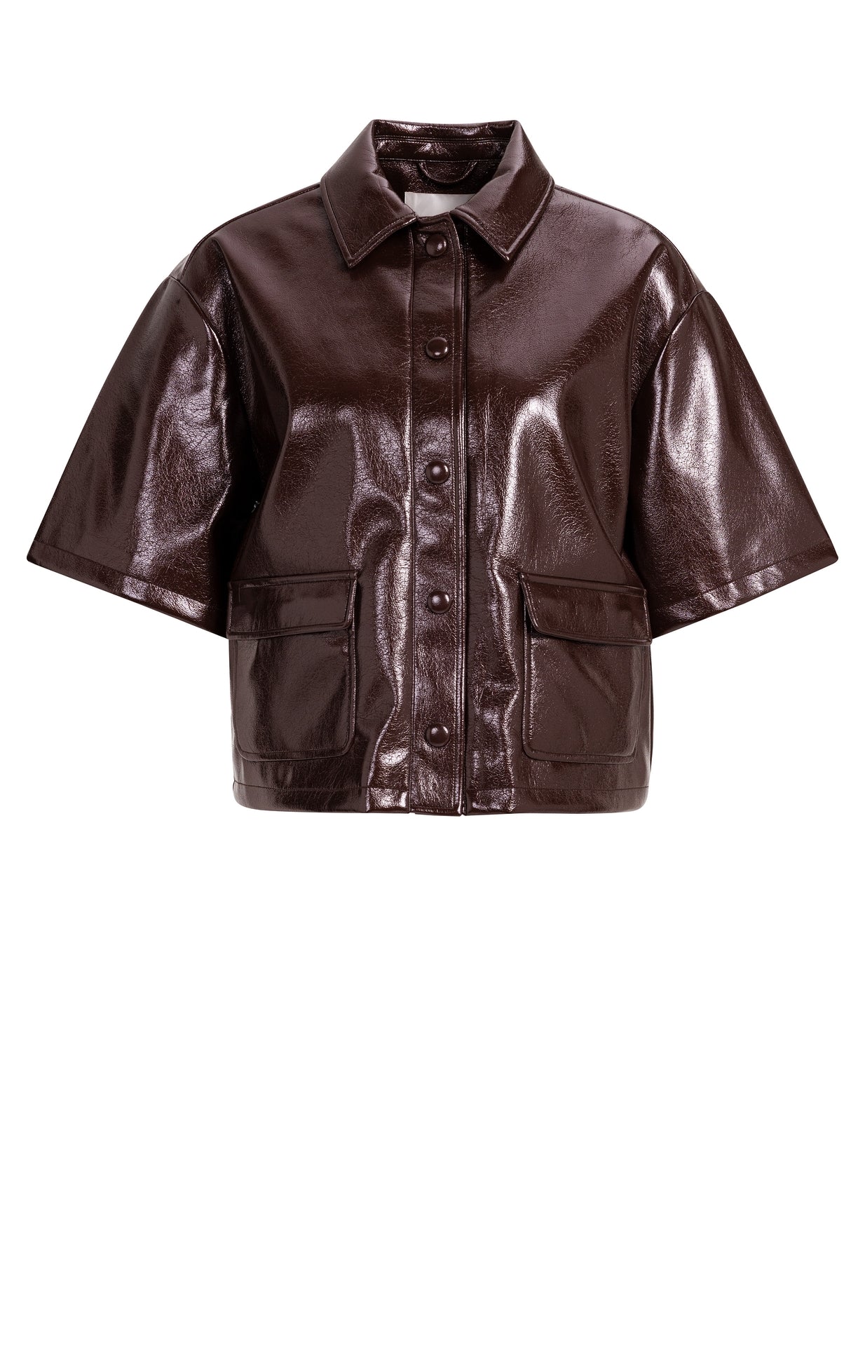 Yaya Cropped Glossy Faux Leather Jacket Bitter Chocolate Red