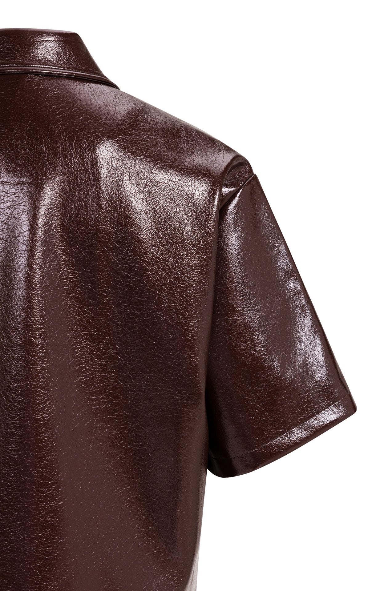 Yaya Cropped Glossy Faux Leather Jacket Bitter Chocolate Red