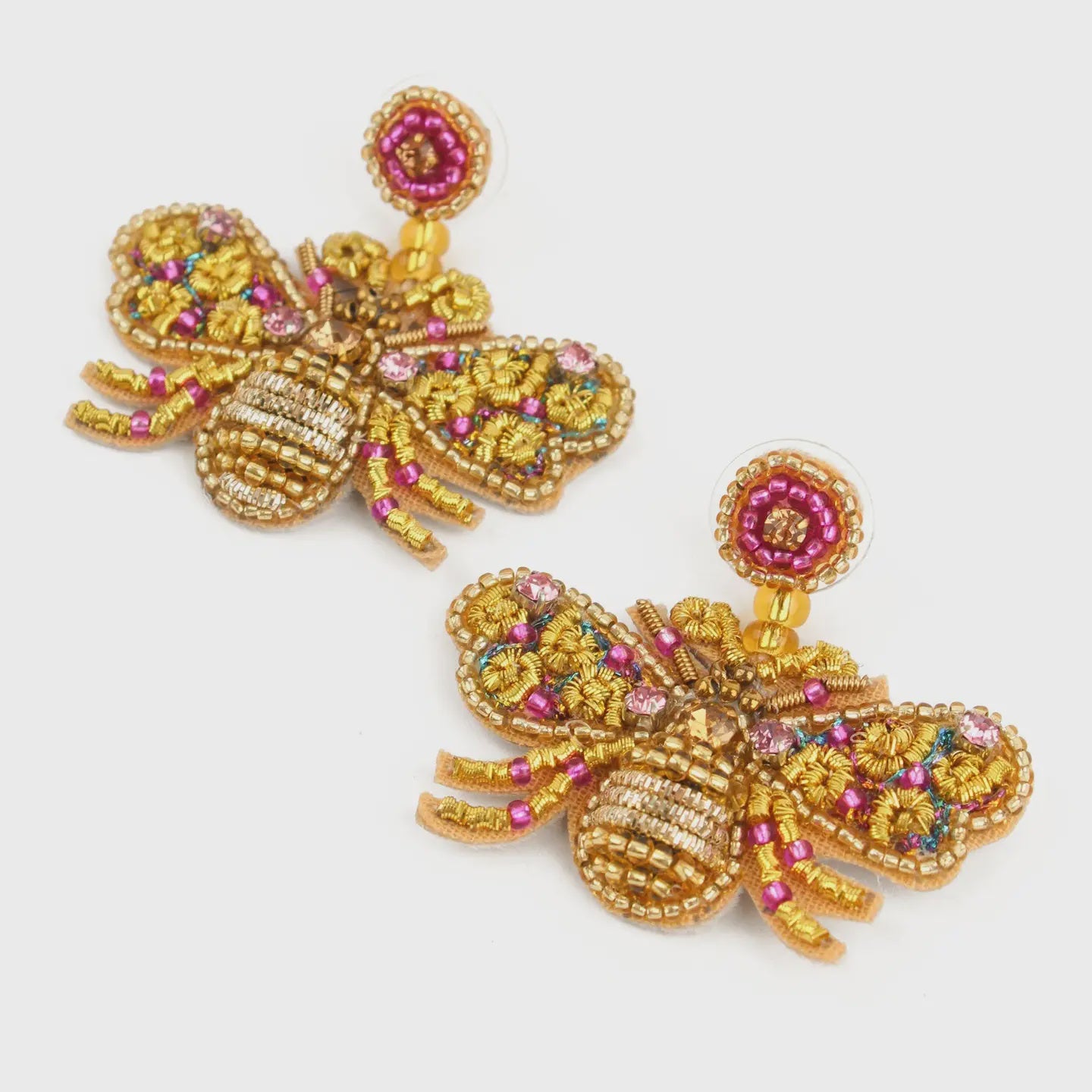 My Doris Gold and Pink Bee Earrings - Precious Sparkle