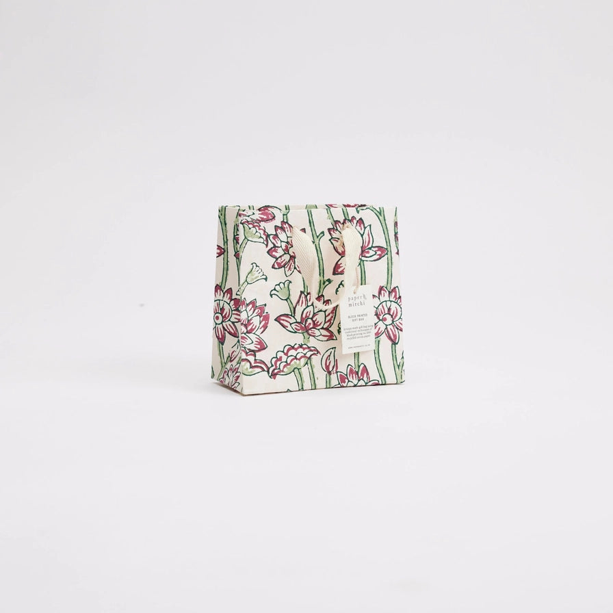 Paper Mirchi Hand Block Printed Small Gift Bag Cherry - Precious Sparkle