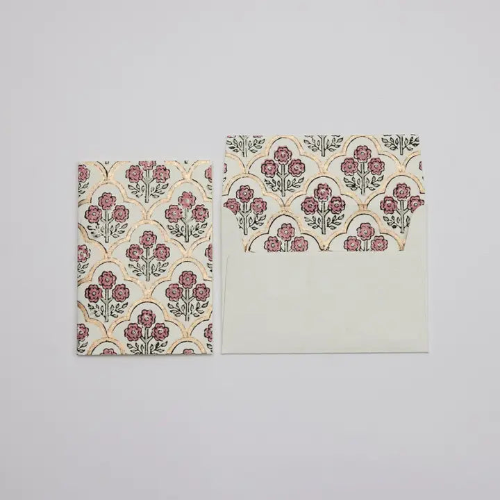 Paper Mirchi Hand Block Printed Greeting Card Trellis Pink Earth - Precious Sparkle