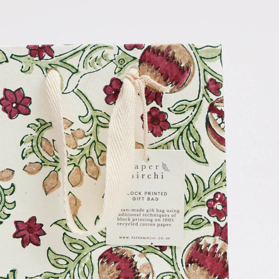 Paper Mirchi Hand Block Printed Small Gift Bag Cherry - Precious Sparkle