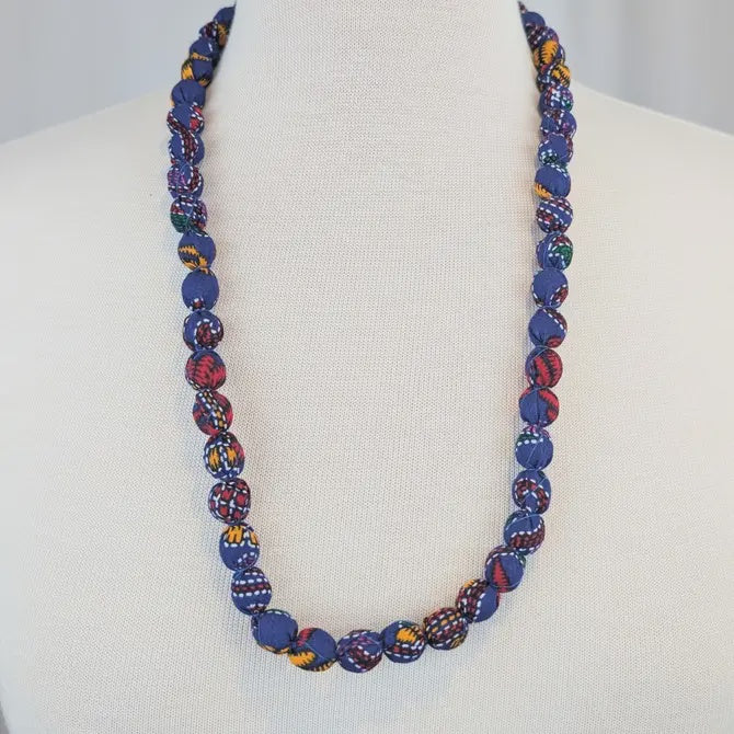 Royal Blue Indian Fabric Handmade Beaded Necklace - Precious Sparkle
