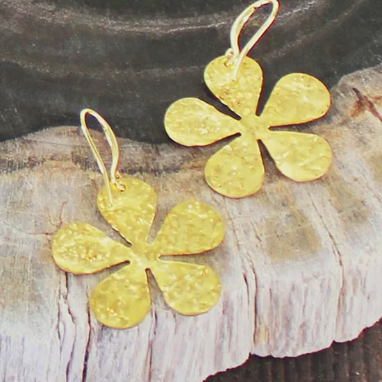 Suzie Blue Textured Flower Earrings Gold Plate - Precious Sparkle