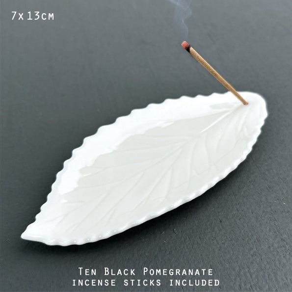 East of India Leaf Incense Holder Porcelain Beech