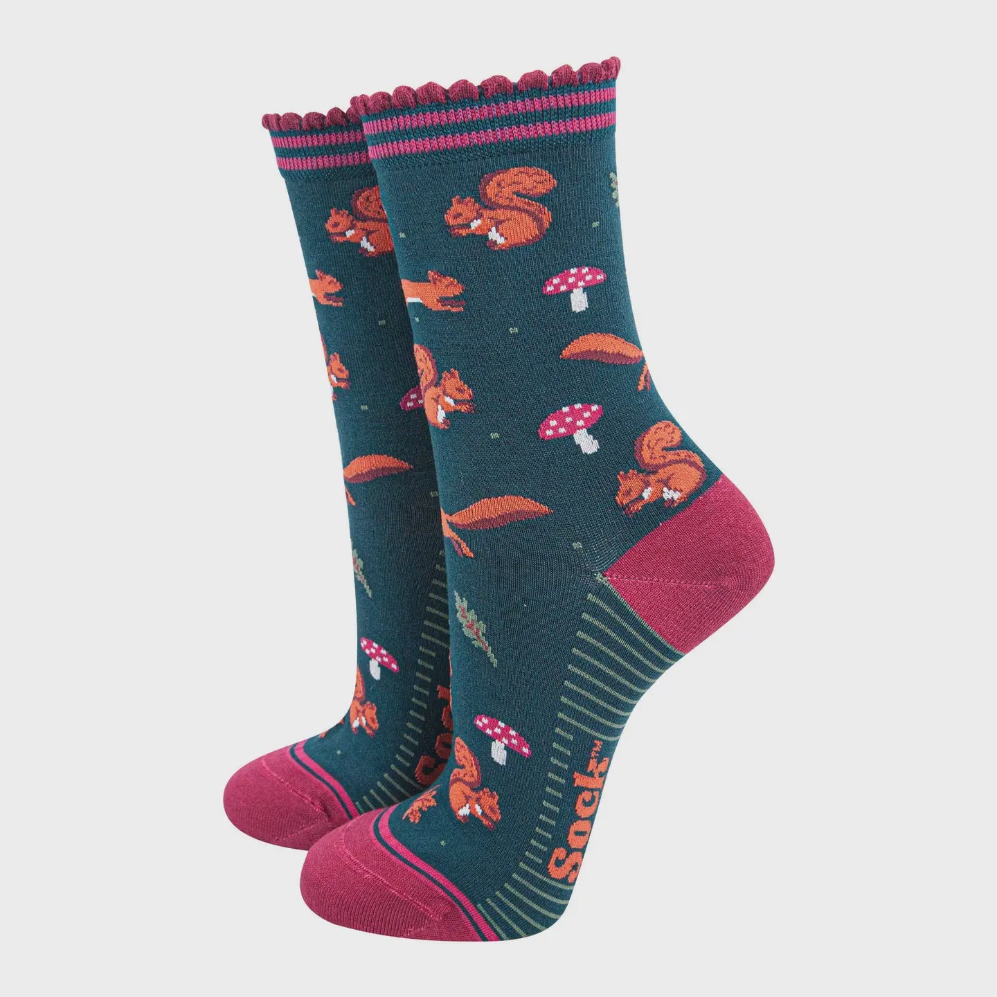 Sock Talk Women's Bamboo Socks Green/Berry, Squirrel and Toadstool - Precious Sparkle