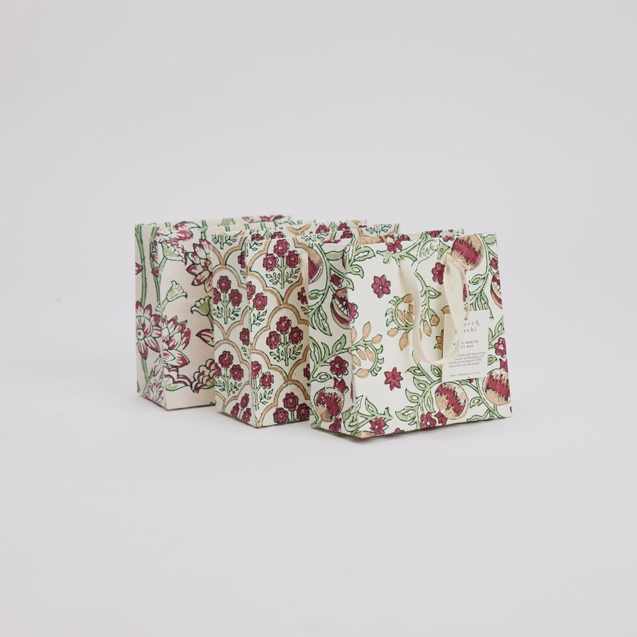 Paper Mirchi Hand Block Printed Small Gift Bag Cherry - Precious Sparkle