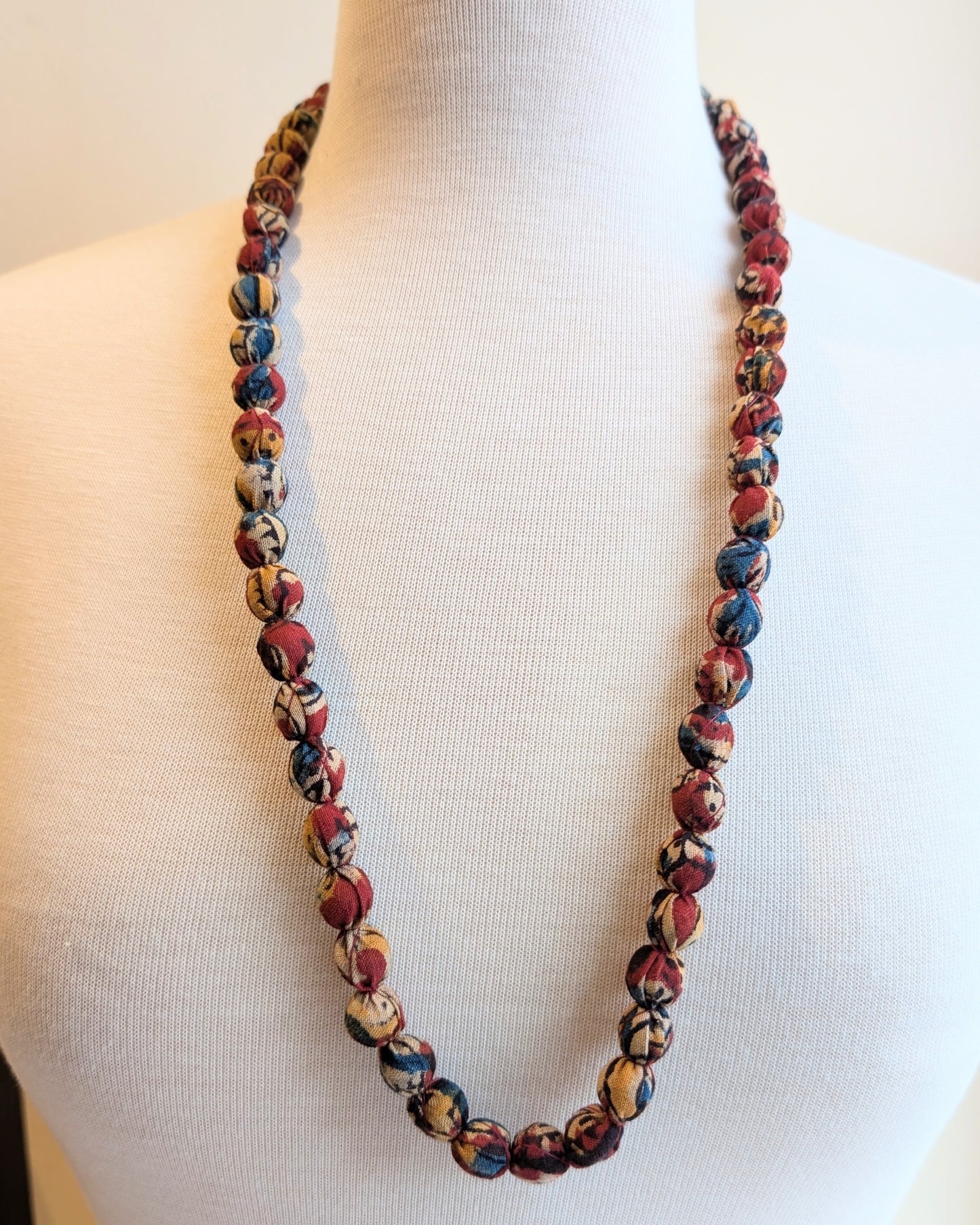 Indian Fabric Handmade Beaded Necklace Autumnal Hues - Precious Sparkle