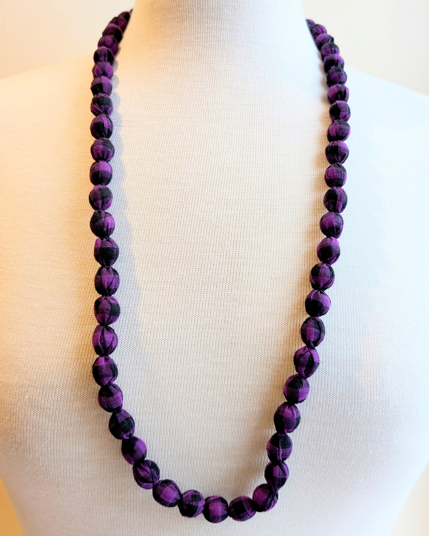 Indian Fabric Handmade Beaded Necklace Purple - Precious Sparkle