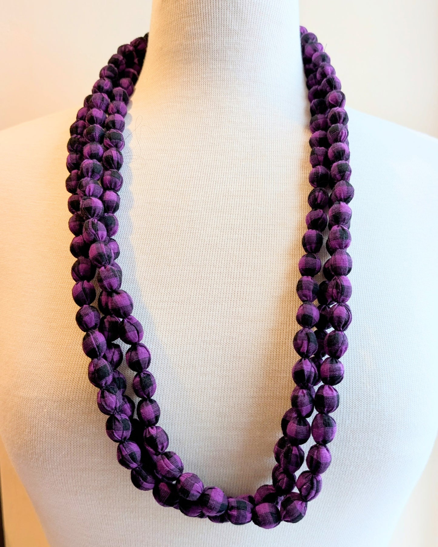Indian Fabric Handmade Beaded Necklace Purple - Precious Sparkle