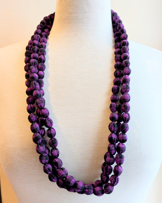 Indian Fabric Handmade Beaded Necklace Purple - Precious Sparkle