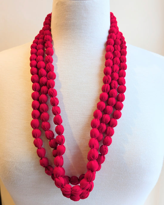 Indian Fabric Handmade Beaded Necklace Red - Precious Sparkle