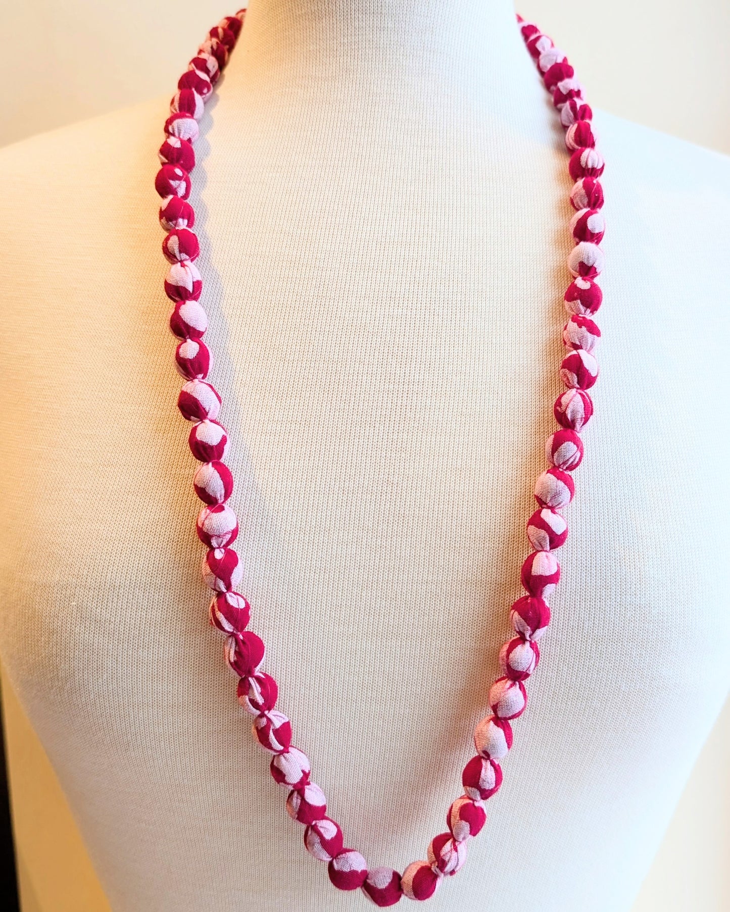 Indian Fabric Handmade Beaded Necklace Red & White - Precious Sparkle