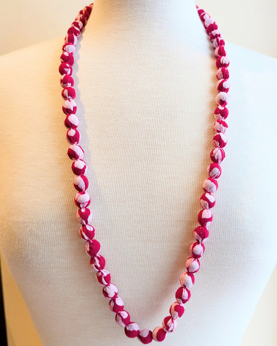 Indian Fabric Handmade Beaded Necklace Red & White - Precious Sparkle