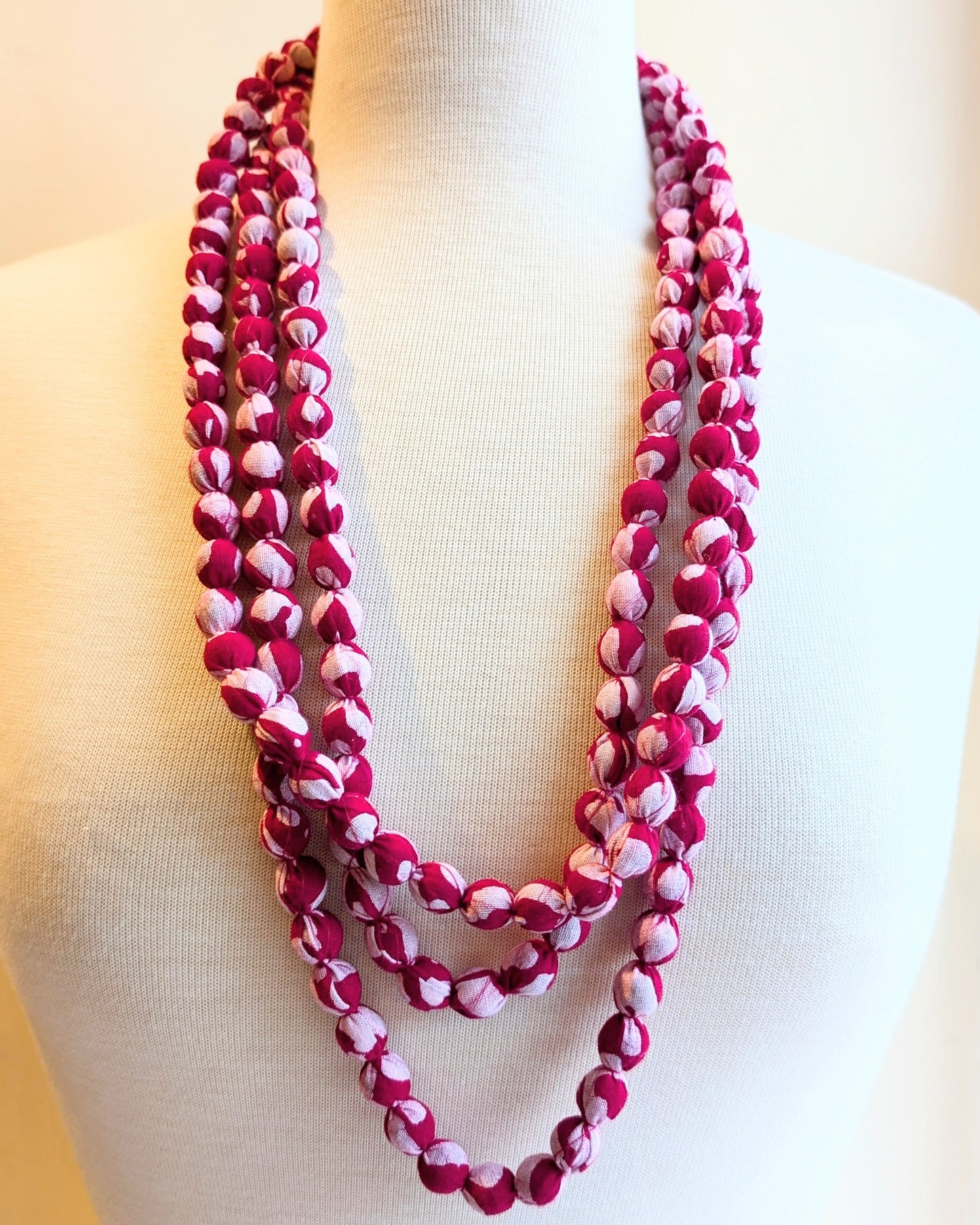 Indian Fabric Handmade Beaded Necklace Red & White - Precious Sparkle