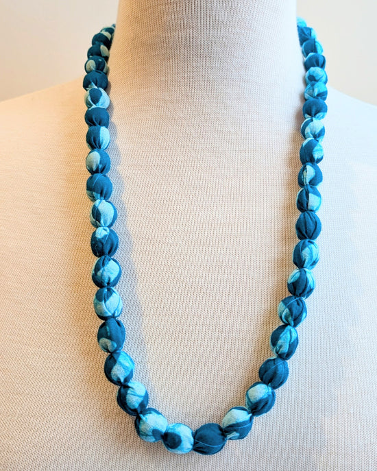 Indian Fabric Handmade Beaded Necklace Aqua Blue - Precious Sparkle