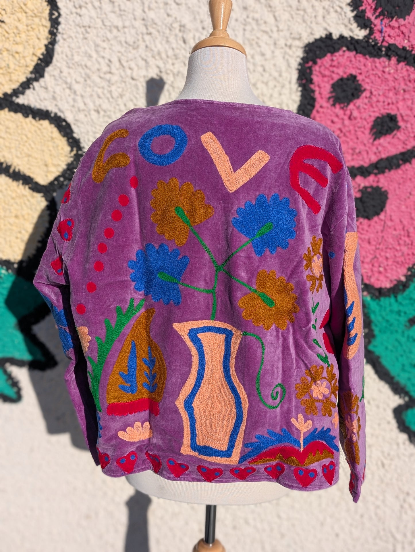 LOVE Lilac Velvet Suzani Kimono Embroidered Boho Jacket - Precious Sparkle