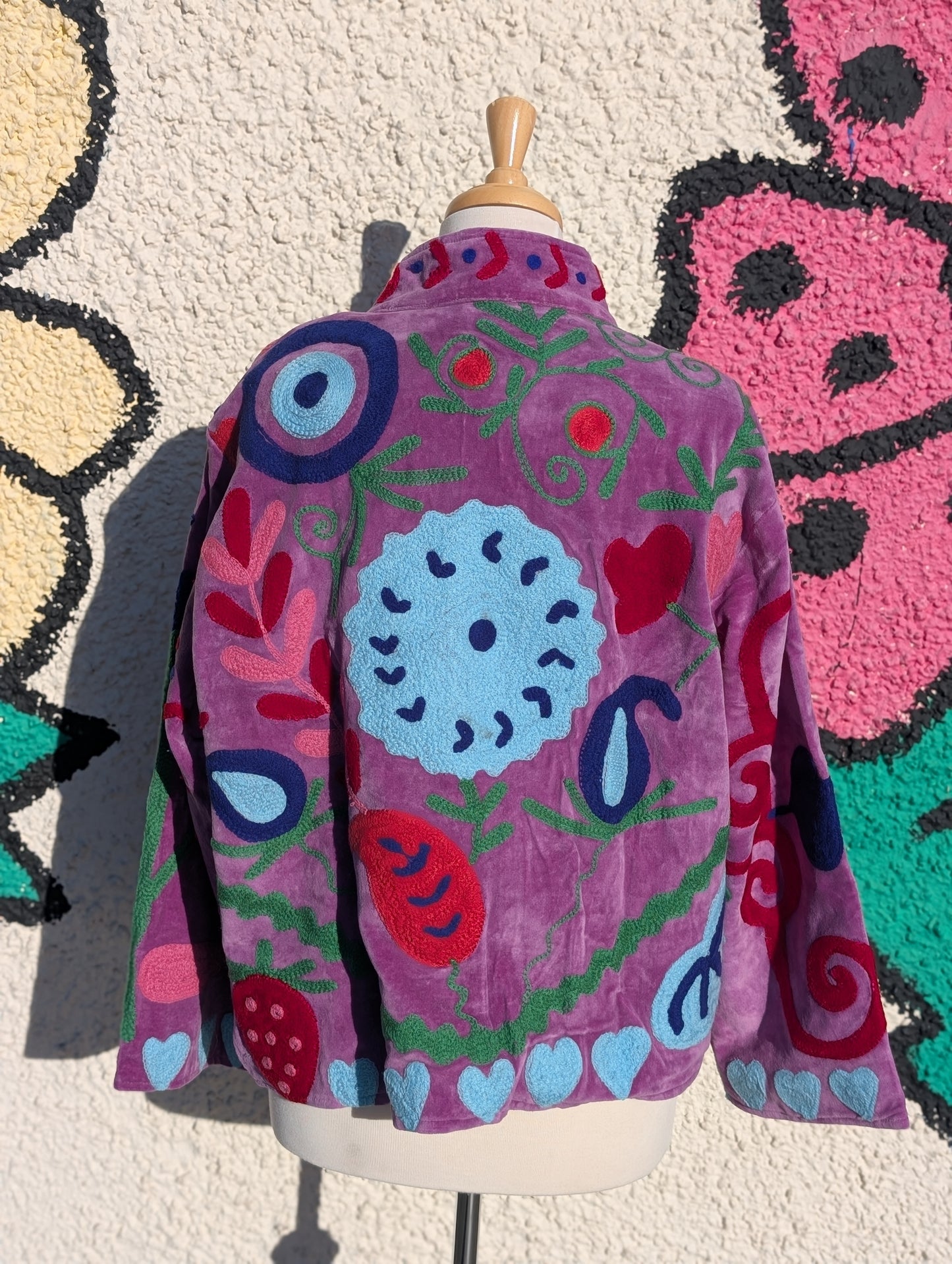 Purple Velvet Suzani Collared Embroidered Boho Jacket - Precious Sparkle