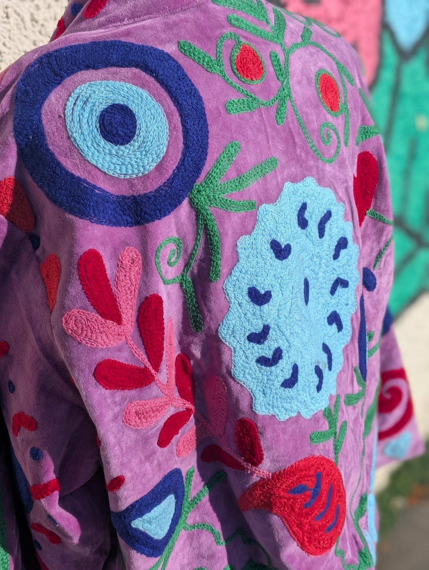 Purple Velvet Suzani Collared Embroidered Boho Jacket - Precious Sparkle