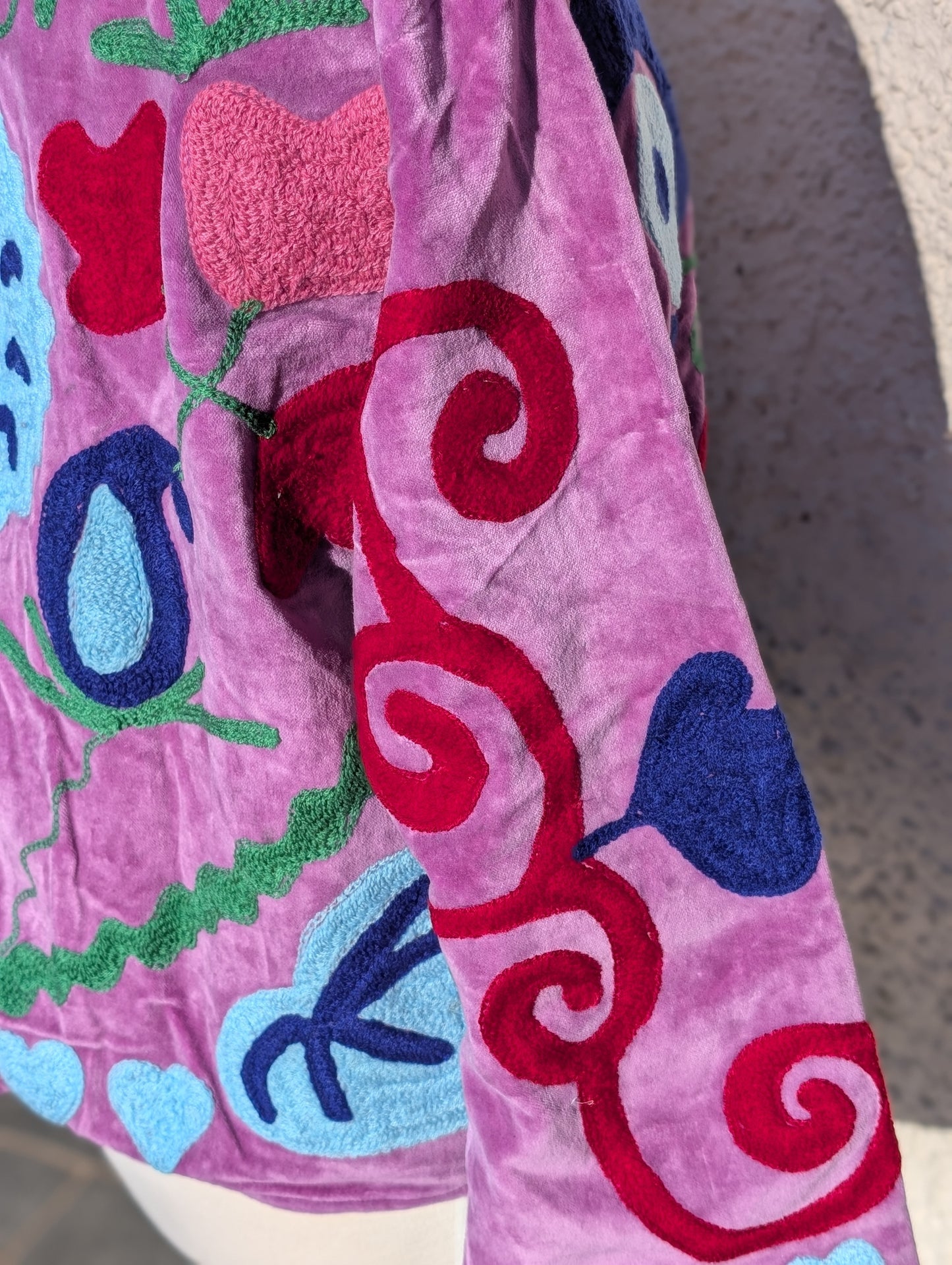 Purple Velvet Suzani Collared Embroidered Boho Jacket - Precious Sparkle