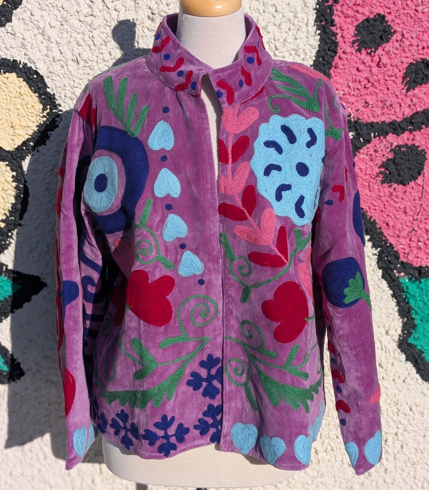 Purple Velvet Suzani Collared Embroidered Boho Jacket - Precious Sparkle