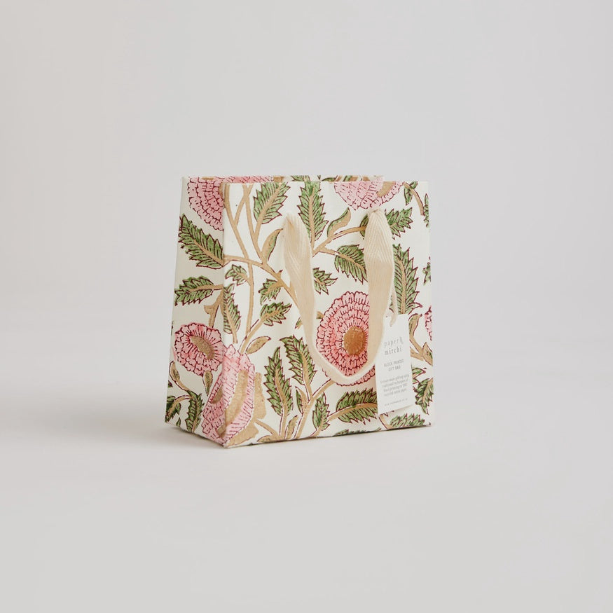 Paper Mirchi Hand Block Printed Small Gift Bag Blush - Precious Sparkle