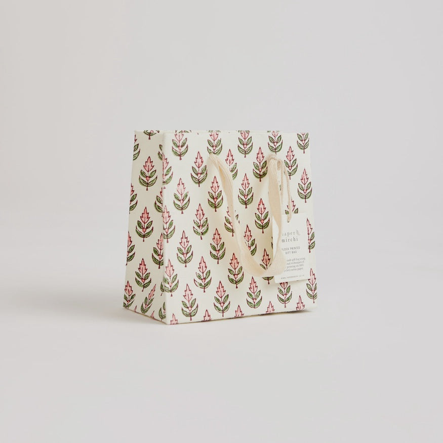 Paper Mirchi Hand Block Printed Small Gift Bag Blush - Precious Sparkle