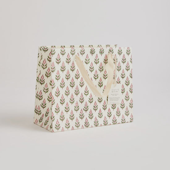 Paper Mirchi Hand Block Printed Medium Gift Bag Blush - Precious Sparkle