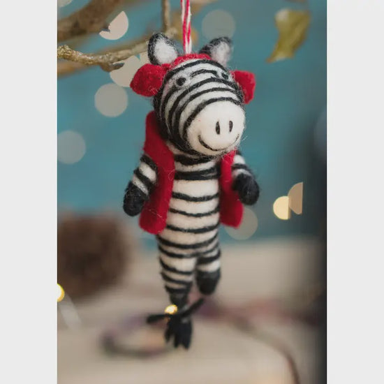 Felt Zebra in Earmuffs Ornament