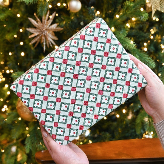 Paper Mirchi Block Printed Wrapping Paper Floral Checks Sage - Precious Sparkle