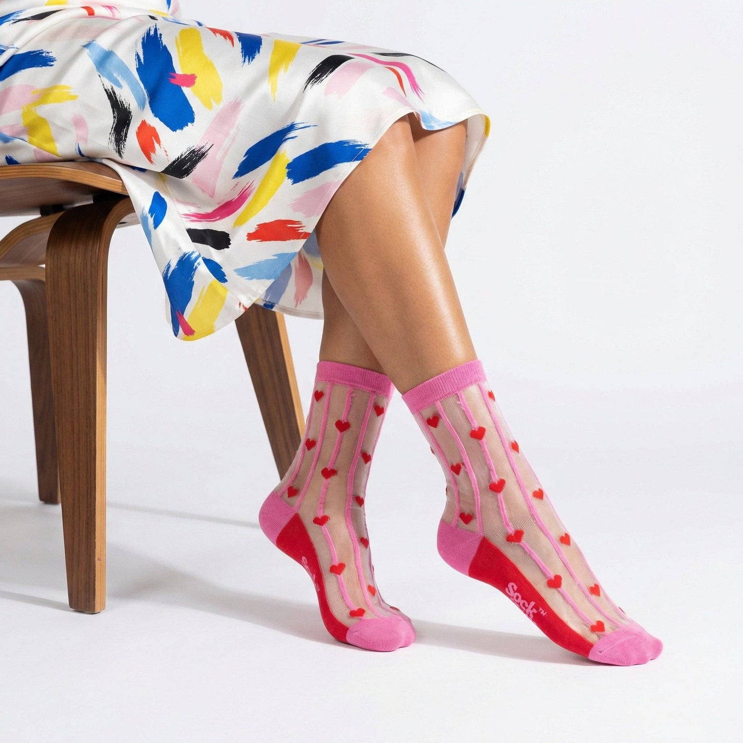 Sock Talk Hearts Stripes Cotton Sheer Socks Pink/Red
