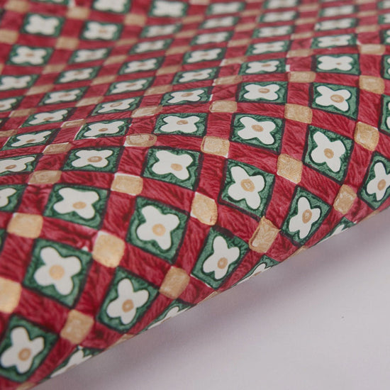 Paper Mirchi Block Printed Wrapping Paper Floral Checks Scarlet - Precious Sparkle