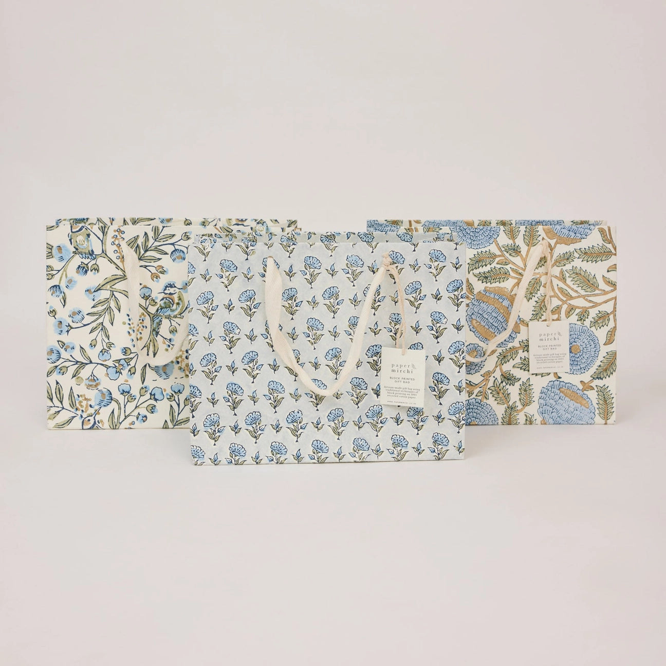Hand Block Printed Gift Bags Medium Blue Stone Refresh - Precious Sparkle