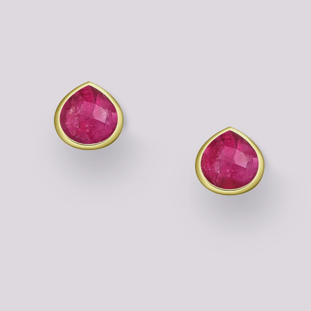Vurchoo Studs of Hope Teardrop Earrings Gold- Pink Dyed Quartz - Precious Sparkle