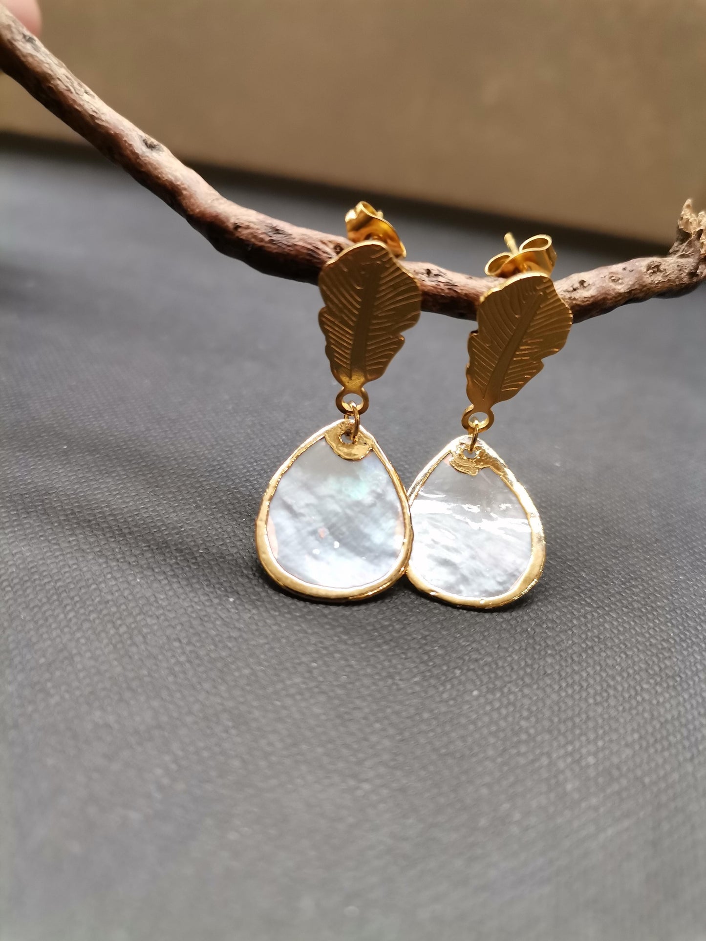 Mother of Pearl Leaf Earrings - Precious Sparkle