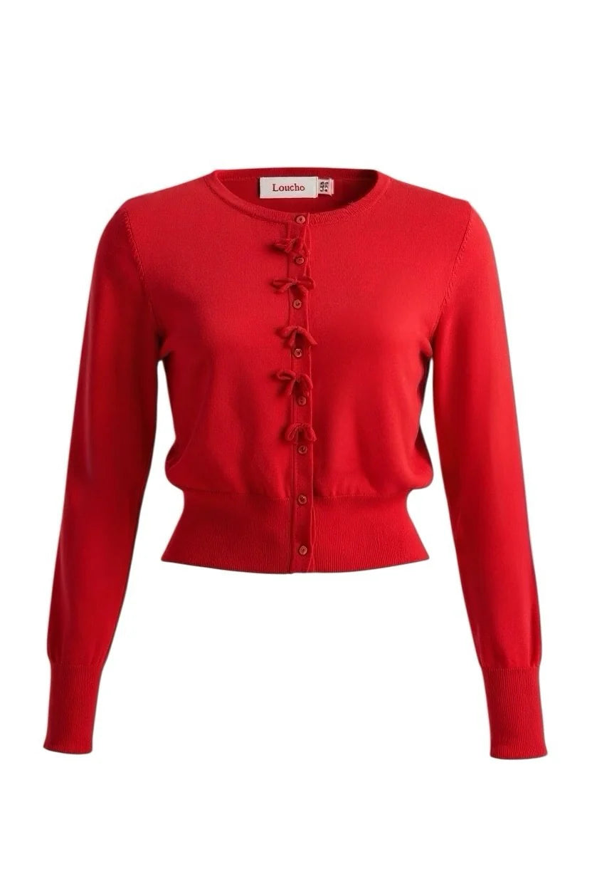 Louche Ives Bow Trimmed Cardigan Red - Precious Sparkle