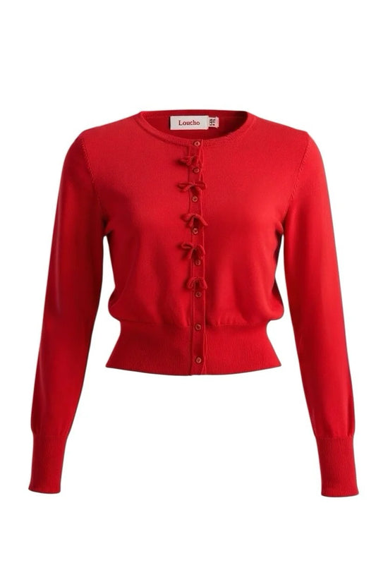 Louche Ives Bow Trimmed Cardigan Red - Precious Sparkle