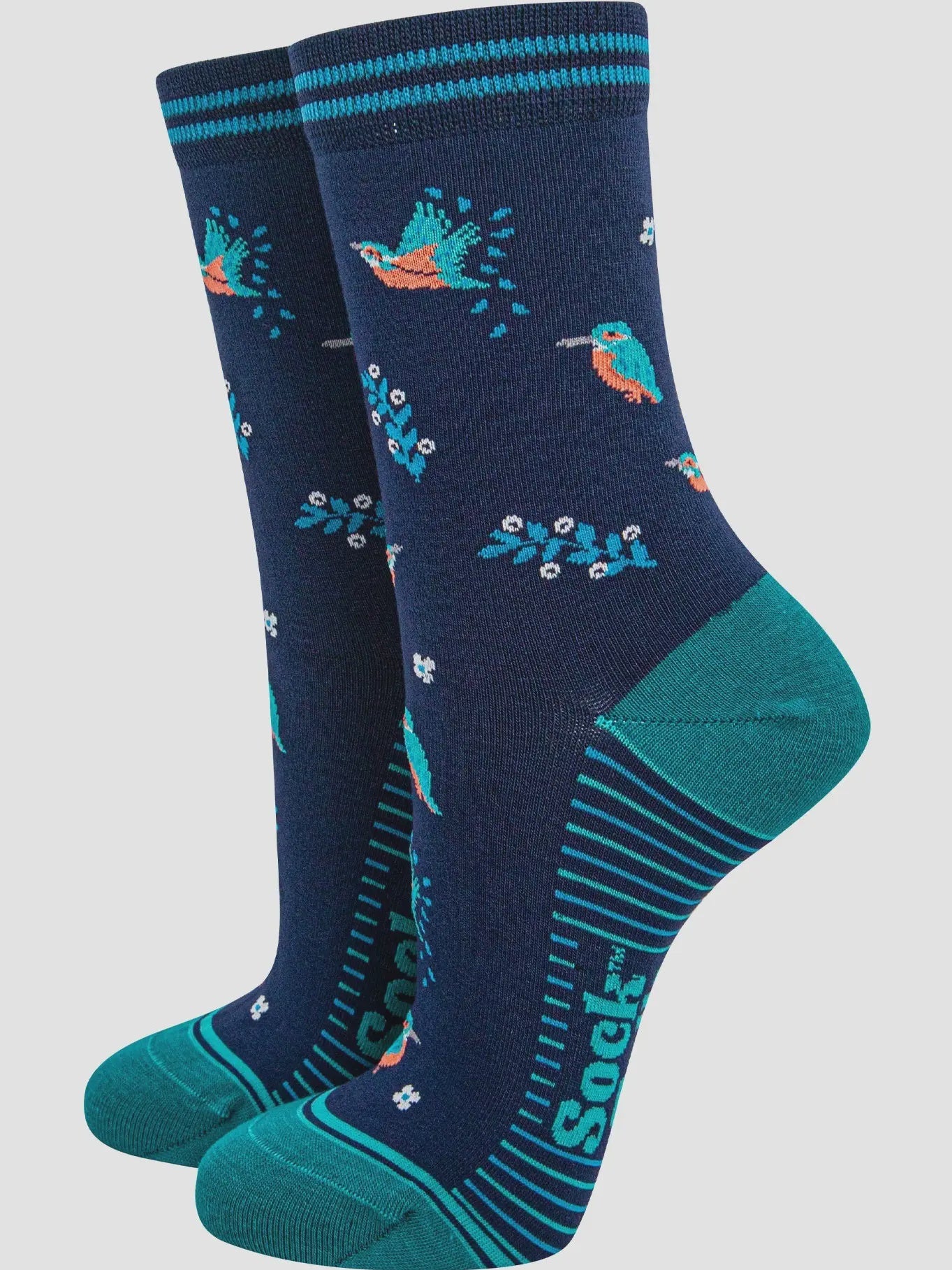 Sock Talk Women's Bamboo Socks - Navy Blue/Teal, Kingfishers - Precious Sparkle
