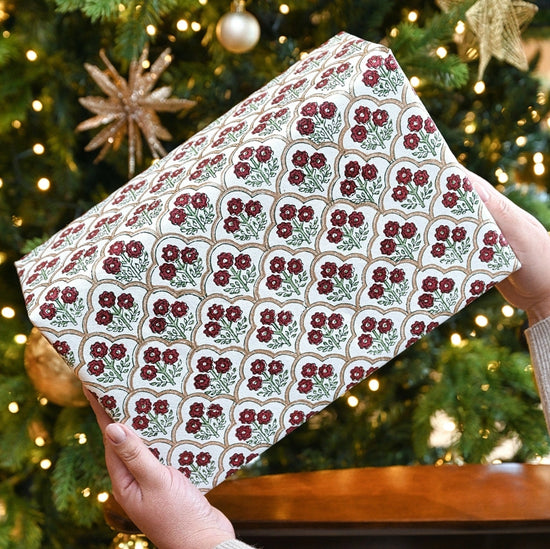 Paper Mirchi Block Printed Wrapping Paper Trellis Cherry - Precious Sparkle