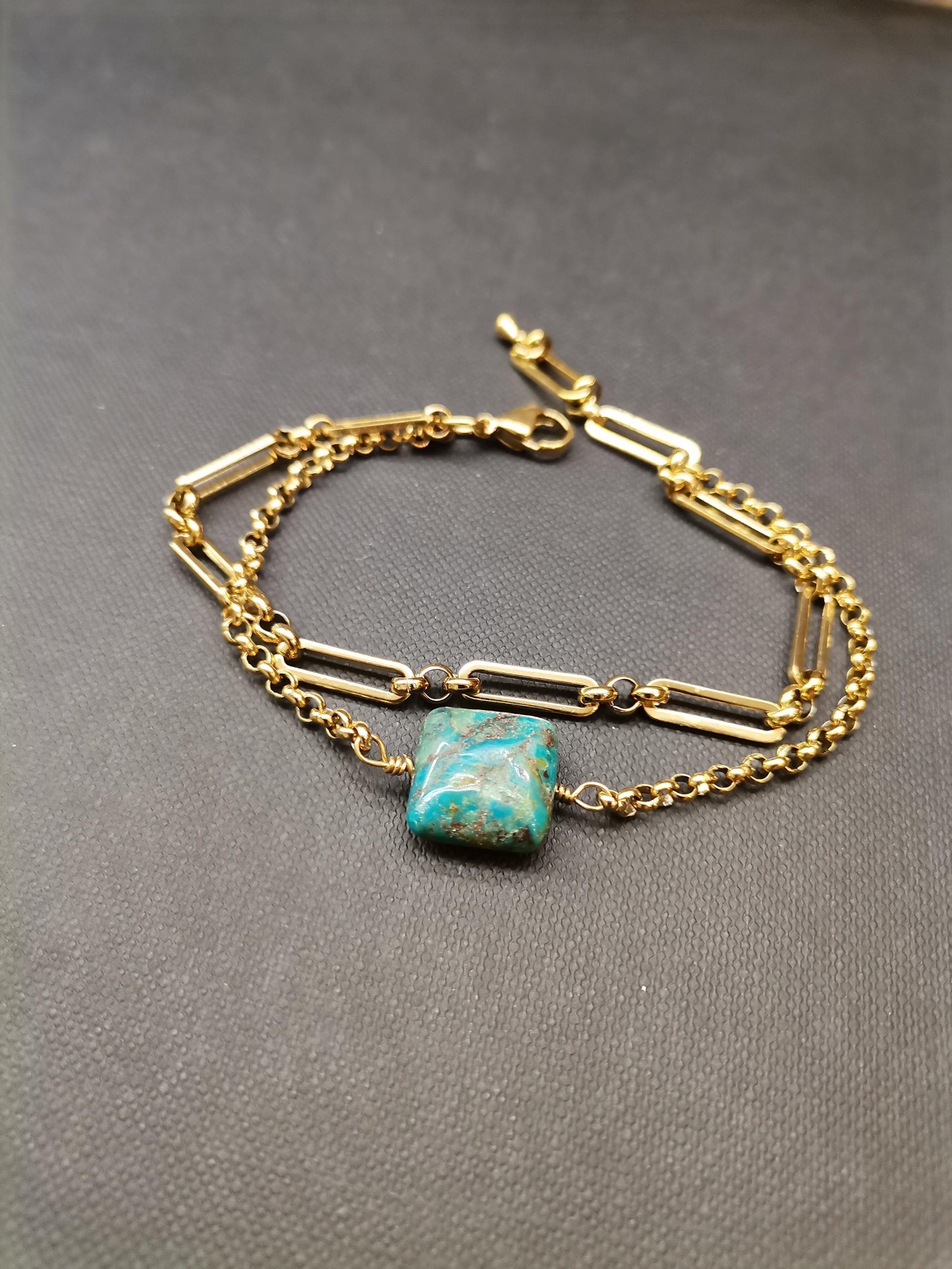 Chrysocolla Stone Gold Bracelet - Precious Sparkle