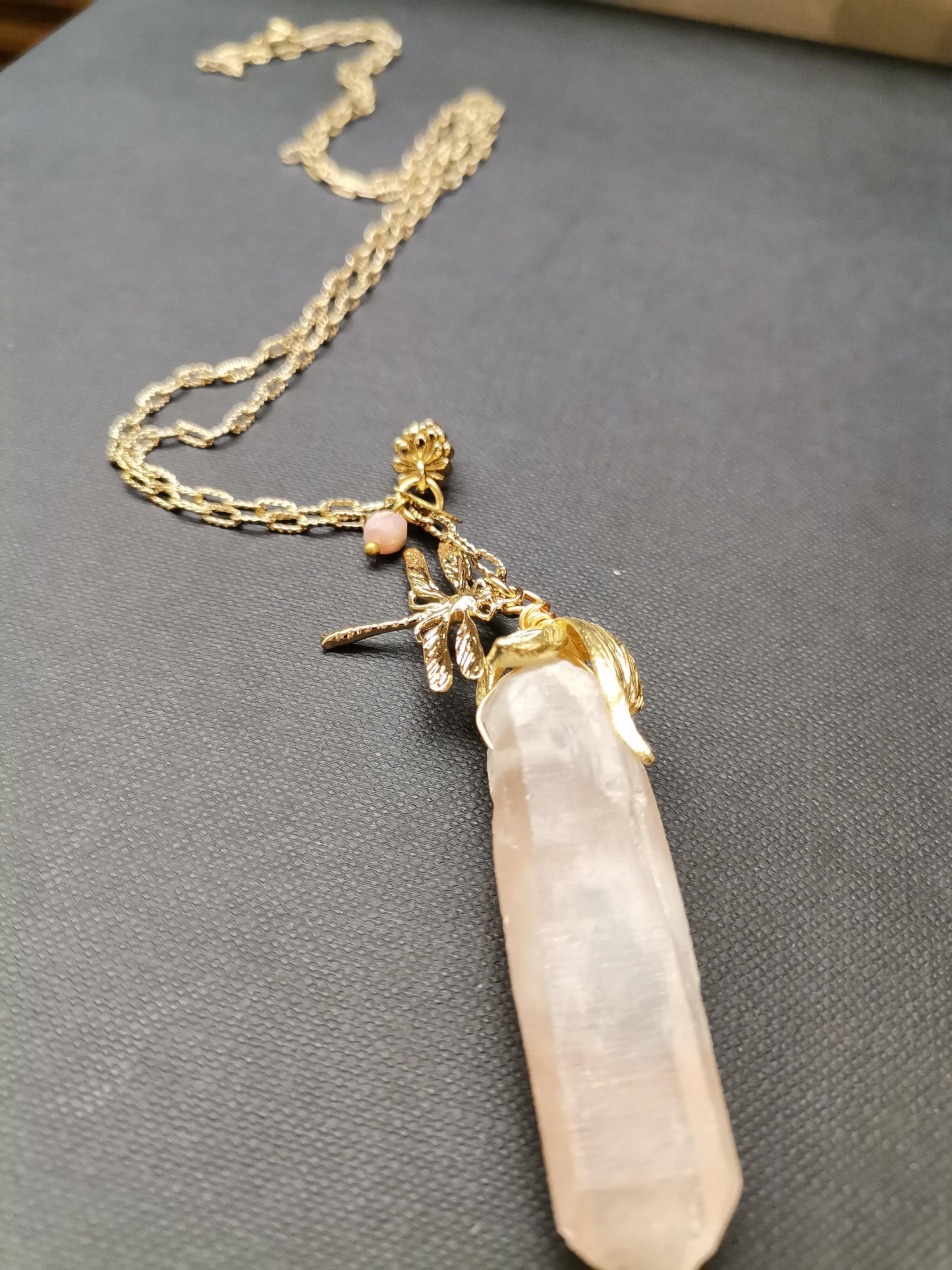 Bronze Rock Crystal Gold Dragonfly Chain - Precious Sparkle