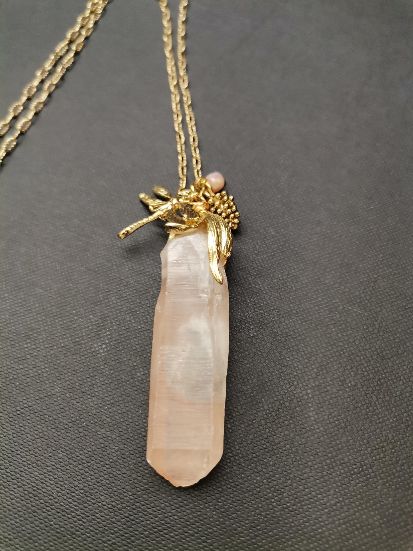 Bronze Rock Crystal Gold Dragonfly Chain - Precious Sparkle