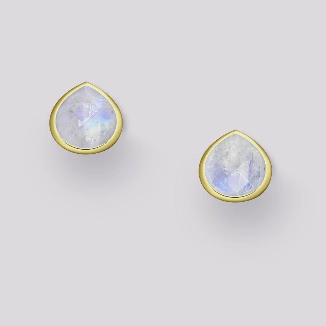 Vurchoo Studs of Hope Teardrop Earrings Gold- Rainbow Moonstone - Precious Sparkle