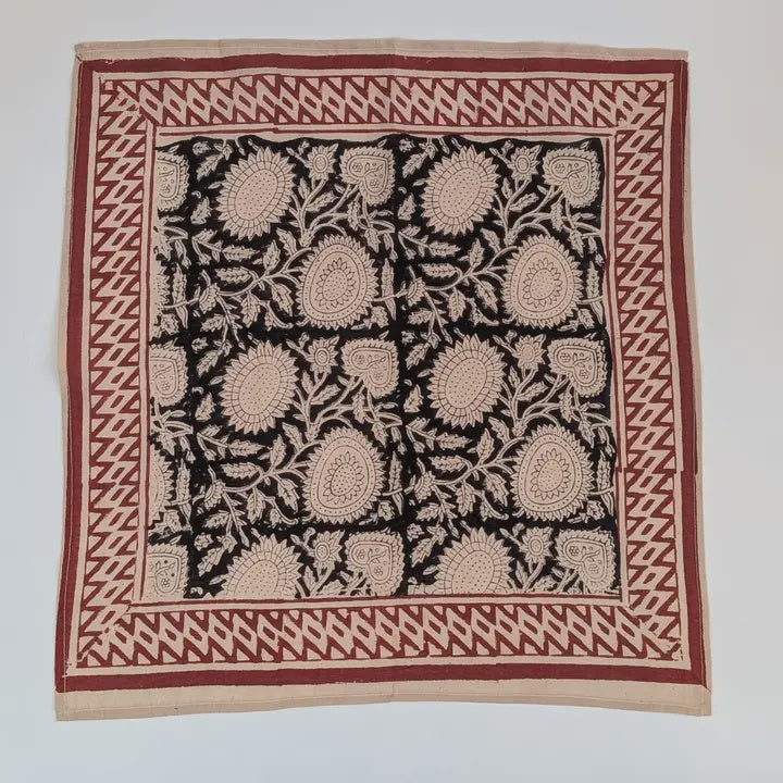 Black & Red Block Print Bandana Square Scarf