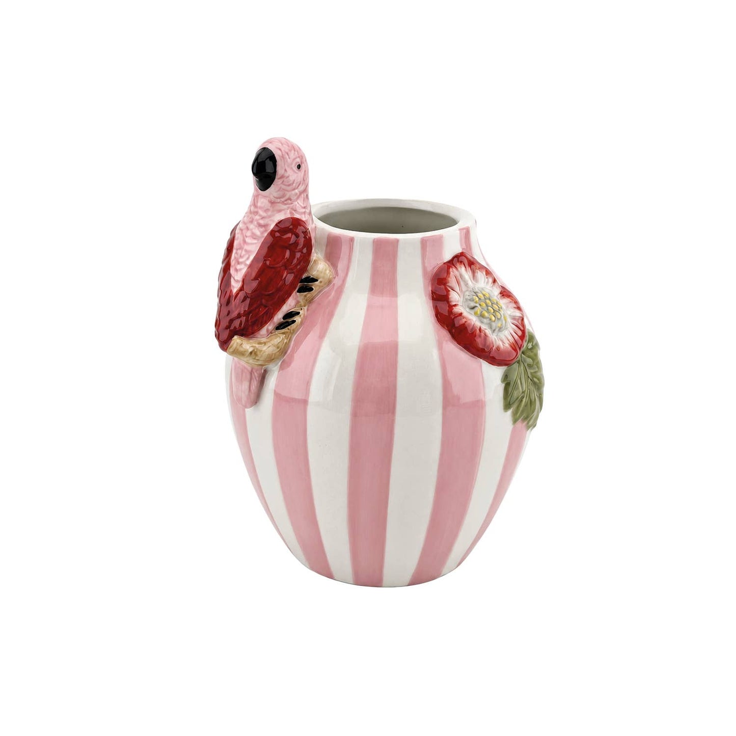 Striped Vase with Pink Bird