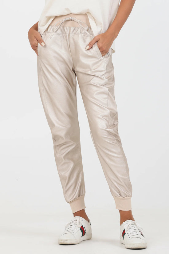 Suzy D 153 Ultimate Joggers Faux Leather Metallic Gold - Precious Sparkle