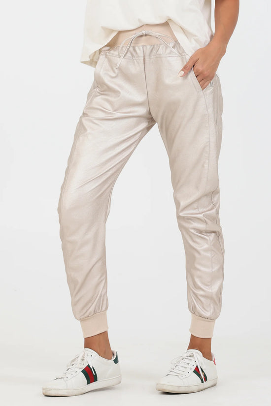 Suzy D 153 Ultimate Joggers Faux Leather Metallic Gold - Precious Sparkle