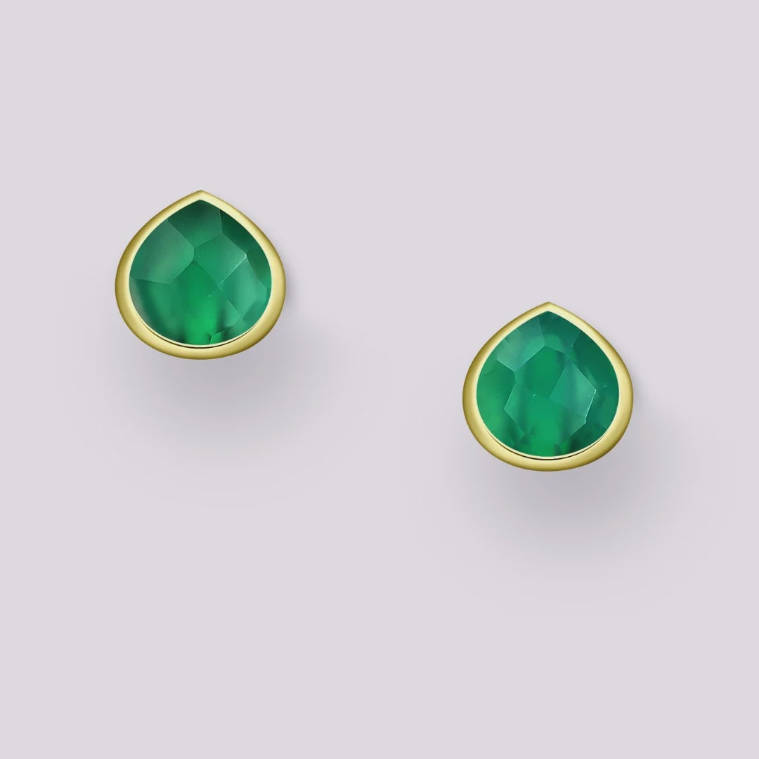 Vurchoo Studs of Hope Teardrop Earrings Gold- Green Onyx - Precious Sparkle